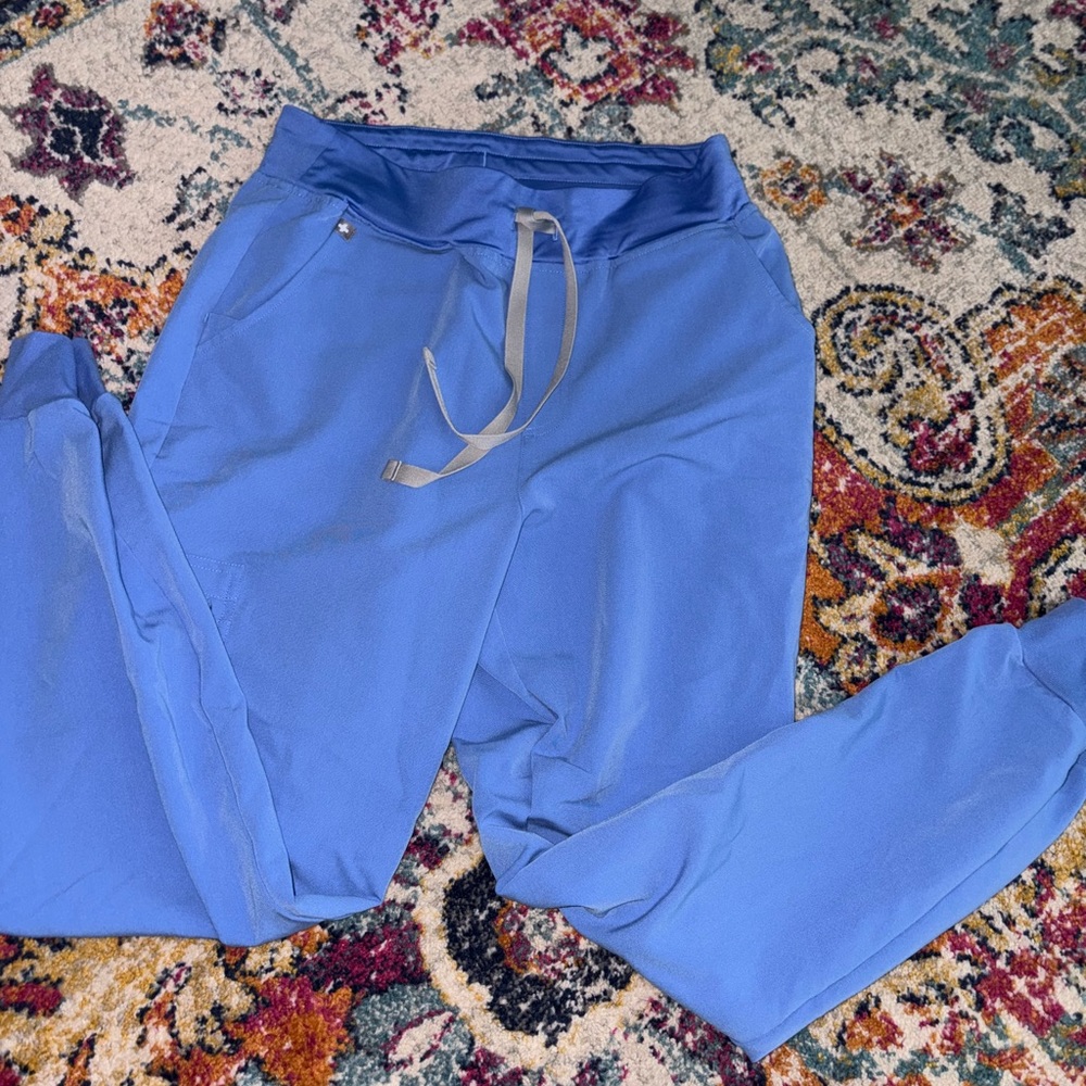 Figs Blue Sweatpants with Elastic Waistband and Tapered Legs